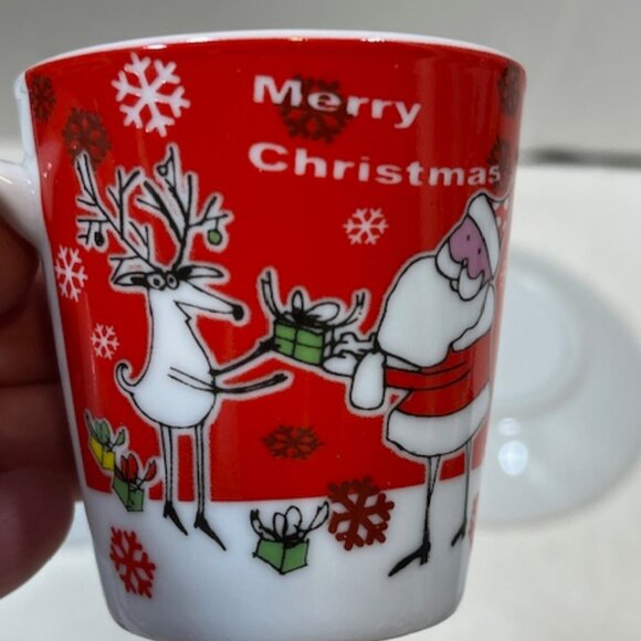 VTG 90's 2 Pc Set Christmas Porcelain Expresso Mini Cup/Saucer Santa & Reindeer - Picture 4 of 16